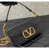Valentino Loco Shoulder Bag In Croco Pattern Black 2023