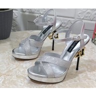 Dolce & Gabbana DG Heel 12cm Platform 1.5cm criss-cross straps sandals Silver with rhinestone 2023