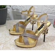 Dolce & Gabbana DG Heel 12cm Platform 1.5cm criss-cross straps sandals Gold with rhinestone 2023