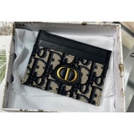 Dior 30 Montaigne Five-Slot Card Holder in Blue Dior Oblique Jacquard