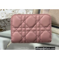 Dior Small Lady Dior Voyageur Coin Purse in Cannage Lambskin Pink