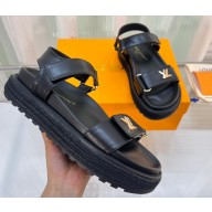 Louis Vuitton Cordoba Flat Comfort Sandals Leather Black 2023