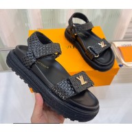 Louis Vuitton Cordoba Flat Comfort Sandals Raffia Black 2023