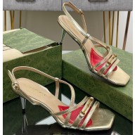 Gucci Heel 6.5cm Victoria Strappy Horsebit Sandals Gold 2023
