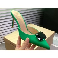 Gianvito Rossi Heel 8.5cm JAIPUR Mules Satin Green with maxi gemstone 2023