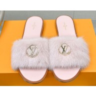 Louis Vuitton Mink Fur Lock It Flat Mules Light Pink 2023
