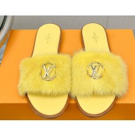 Louis Vuitton Mink Fur Lock It Flat Mules Yellow 2023