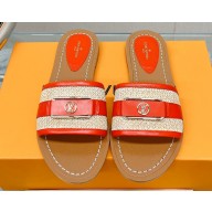 Louis Vuitton Lock It Flat Mules in Raffia and Calf Leather Red 2023