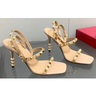 Valentino Sculpted Heel 9cm Rockstud Goatskin Sandals Apricot 2023