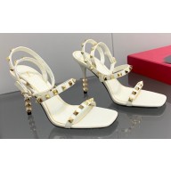 Valentino Sculpted Heel 9cm Rockstud Goatskin Sandals White 2023