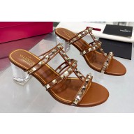 Valentino Plexi Heel 6cm Rockstud Slider Sandals Brown In Polymer Material 2023