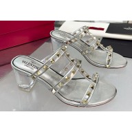 Valentino Plexi Heel 6cm Rockstud Slider Sandals Silver In Polymer Material 2023