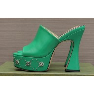 Gucci Heel 13cm Platform 4cm Interlocking G studs Slide Sandals 740426 Green 2023