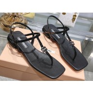 Miu Miu Patent thong sandals Black with metal lettering logo 2023