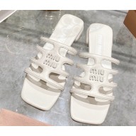 Miu Miu Leather sandals White with metal lettering logo 2023