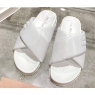 Miu Miu Leather slides White with metal lettering logo 2023
