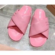 Miu Miu Leather slides Pink with metal lettering logo 2023