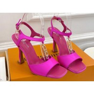 Louis Vuitton Heel 9.5cm Sparkle Sandals Satin Fuchsia with LV Initials chain 2023