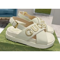 Gucci script Leather Sandals 738691 White/Gold 2023