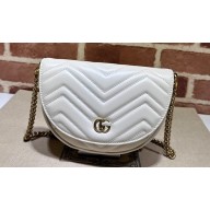 Gucci leather GG Marmont matelassé chain mini bag ‎746431 White 2023