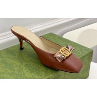 Gucci Heel 6cm Leather Interlocking G with python bow mules 738685 Brown 2023