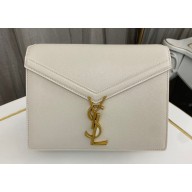 Saint Laurent cassandra medium chain bag in grain de poudre embossed leather 532750 White