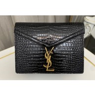 Saint Laurent cassandra medium chain bag in crocodile-embossed shiny leather 532750 Black