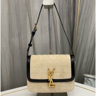 Saint Laurent solferino small bag in quilted nubuck suede 739139 Beige