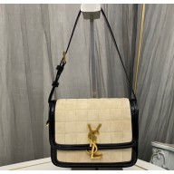 Saint Laurent solferino small bag in quilted nubuck suede 739139 Beige/Black