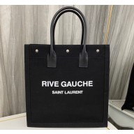 Saint Laurent rive gauche n/s shopping bag in linen and cotton 631682 Black