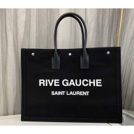 Saint Laurent rive gauche shopping Tote bag in linen and leather 499290 Black