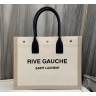 Saint Laurent rive gauche small shopping Tote bag in linen and leather 617481 White