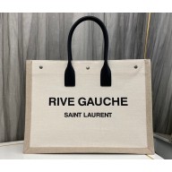 Saint Laurent rive gauche shopping Tote bag in linen and leather 499290 White