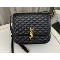 Saint Laurent solferino medium supple satchel bag in quilted lambskin 733704 Black