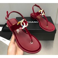 Chanel Metal CC Logo Thong Sandals Suede Burgundy 2023