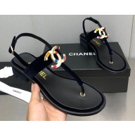 Chanel Metal CC Logo Thong Sandals Suede Dark Blue 2023