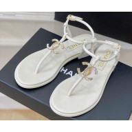 Chanel Lambskin & Strass CC Logo Thong Sandals G39728 White 2023