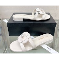 Chanel Camellia and Pearl Flat Mules White 2023