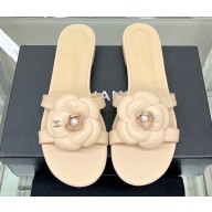 Chanel Camellia and Pearl Flat Mules Beige 2023