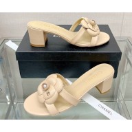 Chanel Heel 5.5cm Camellia and Pearl Mules Beige 2023