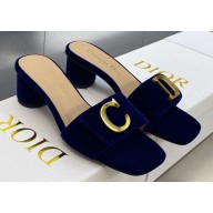 Dior Heel 4.5cm C'est Slides Velvet Dark Blue 2023