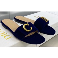 Dior C'est Flat Slides Velvet Dark Blue 2023