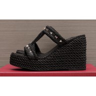 Valentino Heel 9.5cm Platform 3.5cm Rockstud wedge sandals in calfskin Black 2023