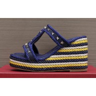 Valentino Heel 9.5cm Platform 3.5cm Rockstud wedge sandals in calfskin Blue/Multicolor 2023