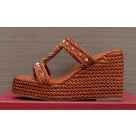 Valentino Heel 9.5cm Platform 3.5cm Rockstud wedge sandals in calfskin Brown 2023