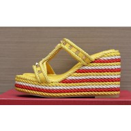 Valentino Heel 9.5cm Platform 3.5cm Rockstud wedge sandals in calfskin Yellow/Red/White 2023