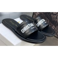Dior Every-D Flat Slides in Embossed Lambskin Black 2023