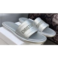 Dior Every-D Flat Slides in Embossed Lambskin Silver 2023
