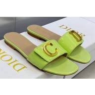 Dior C'est Flat Slides Patent Calfskin Green 2023