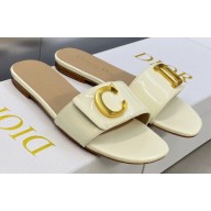 Dior C'est Flat Slides Patent Calfskin White 2023